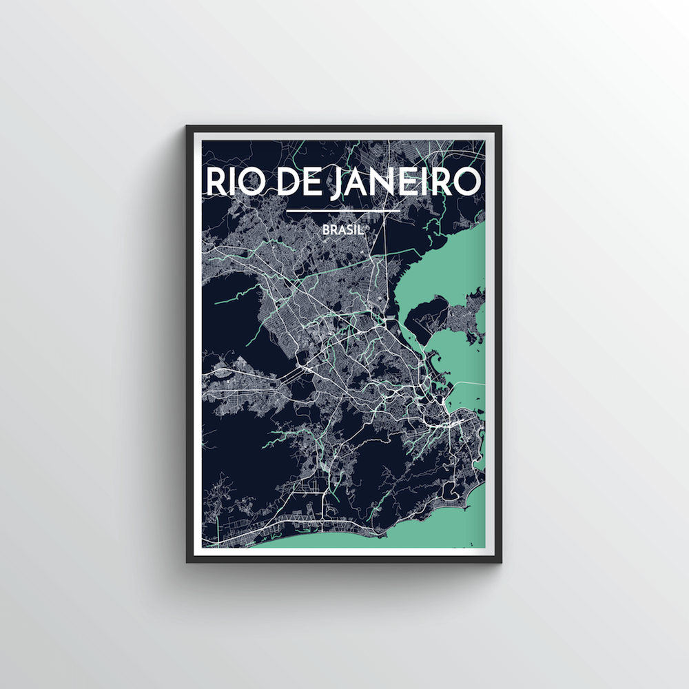 Rio de Janeiro City Map Art Print - Point Two Design - Black &amp; White Print