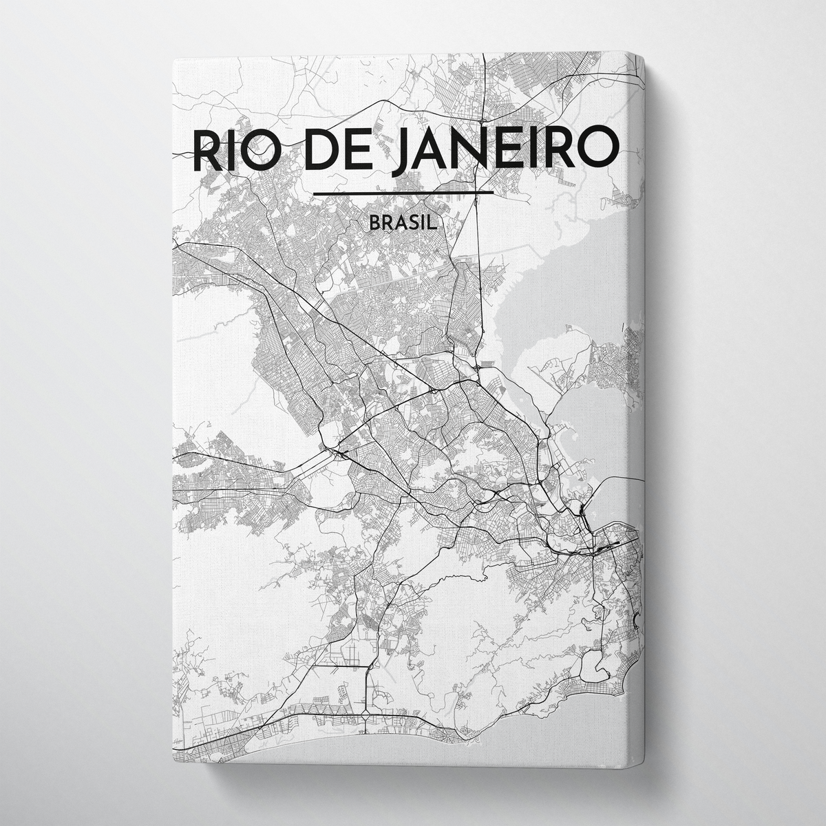 Rio de Janeiro City Map Canvas Wrap - Point Two Design - Black &amp; White Print