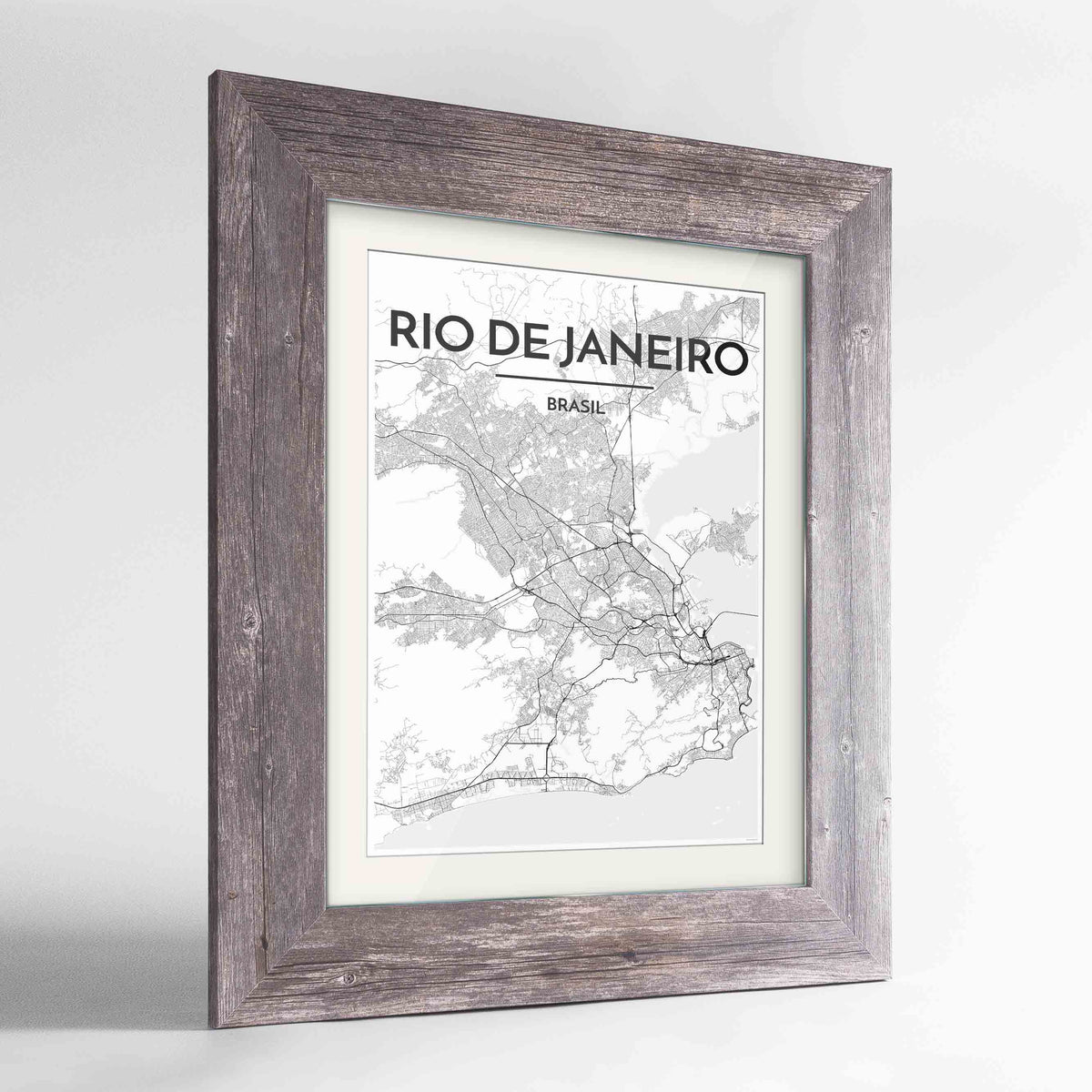 Framed Rio de Janeiro Map Art Print 24x36&quot; Western Grey frame Point Two Design Group