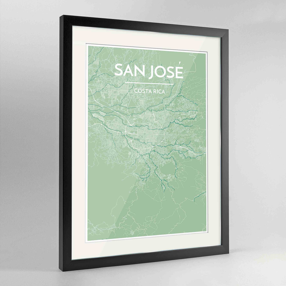 Framed San Jose Map Art Print 24x36&quot; Contemporary Black frame Point Two Design Group