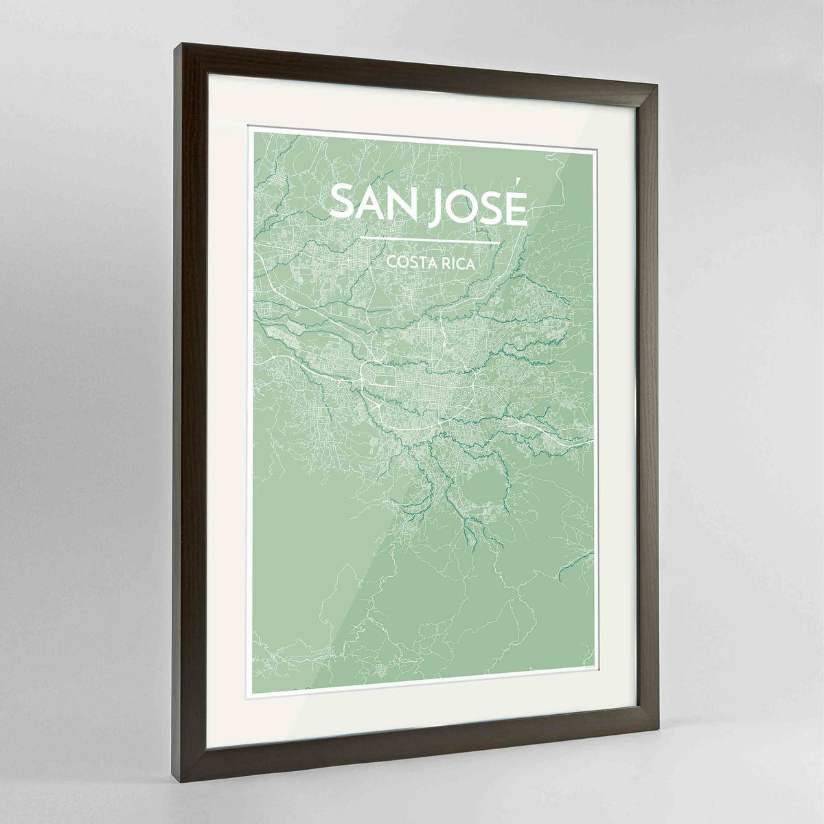 Framed San Jose Map Art Print 24x36&quot; Contemporary Walnut frame Point Two Design Group