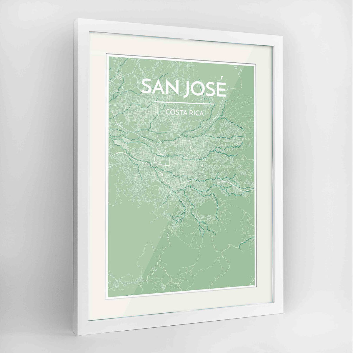 Framed San Jose Map Art Print 24x36&quot; Contemporary White frame Point Two Design Group