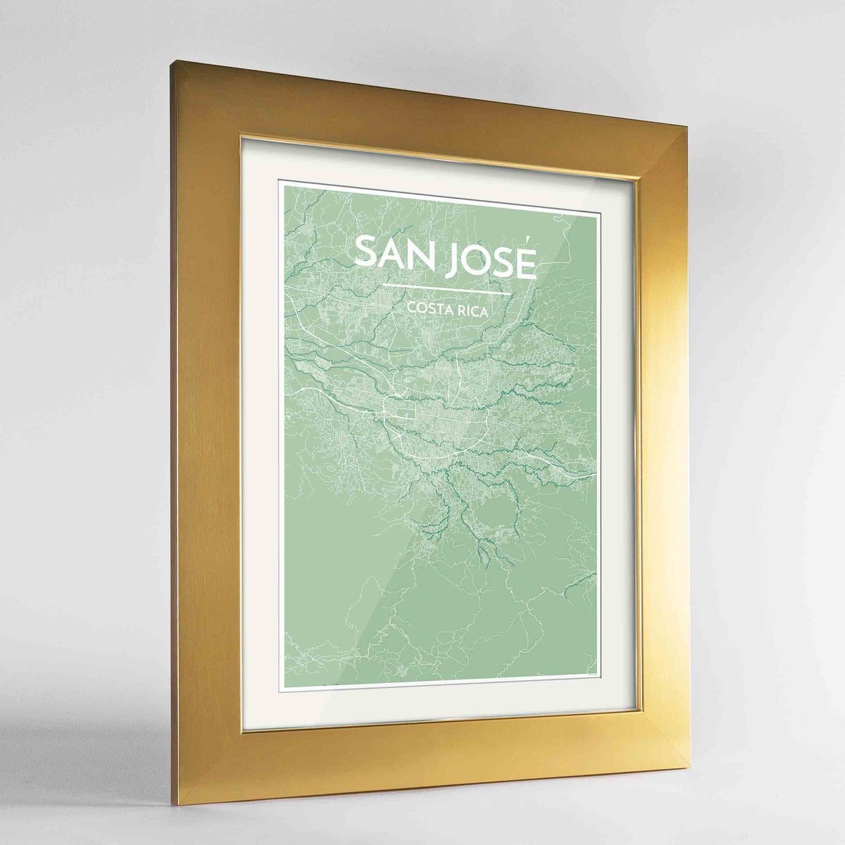 Framed San Jose Map Art Print 24x36&quot; Gold frame Point Two Design Group