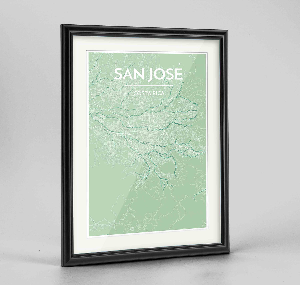 Framed San Jose Map Art Print 24x36&quot; Traditional Black frame Point Two Design Group