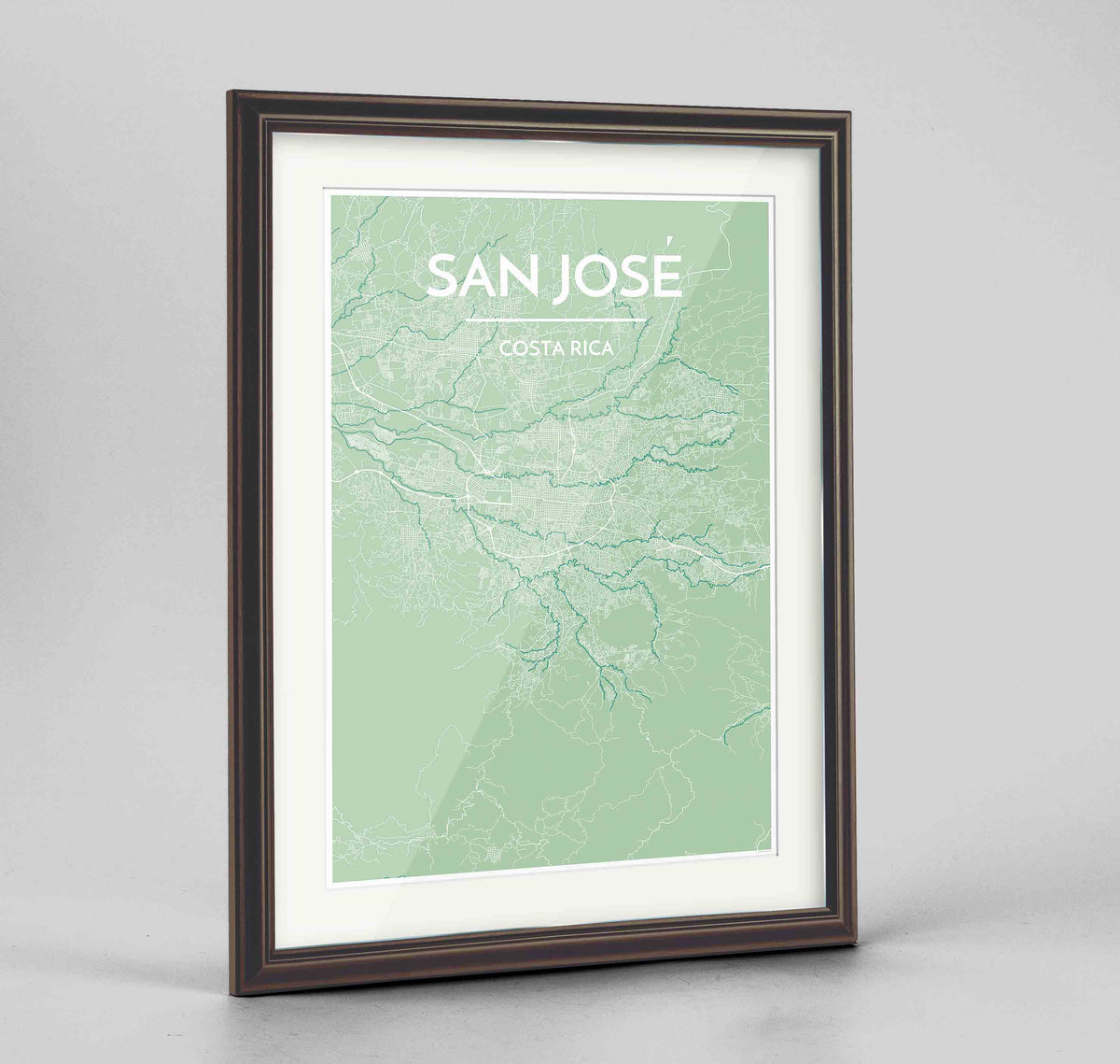 Framed San Jose Map Art Print 24x36&quot; Traditional Walnut frame Point Two Design Group