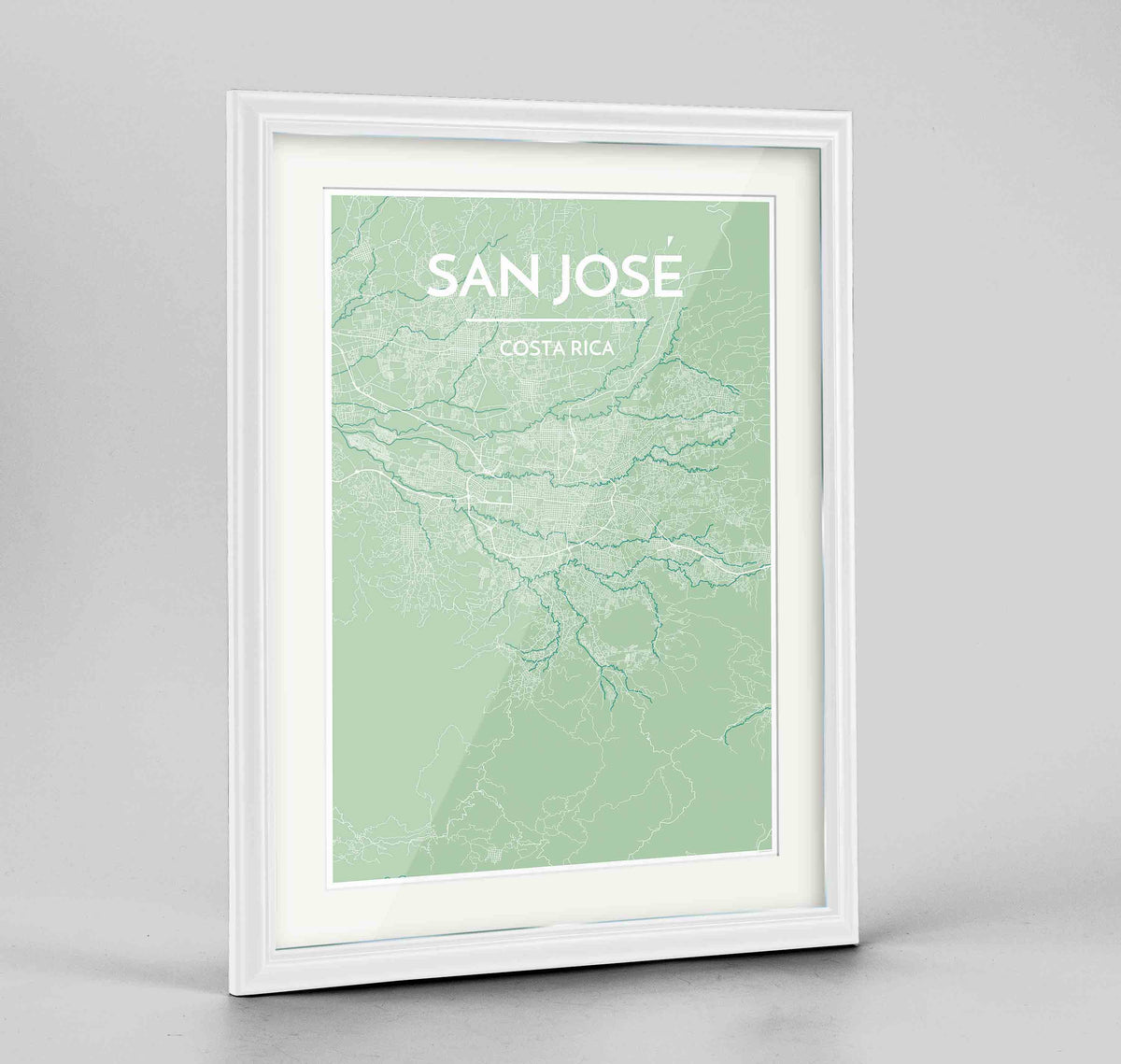 Framed San Jose Map Art Print 24x36&quot; Traditional White frame Point Two Design Group