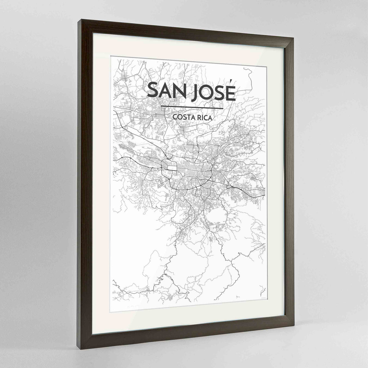 Framed San Jose Map Art Print 24x36&quot; Contemporary Walnut frame Point Two Design Group