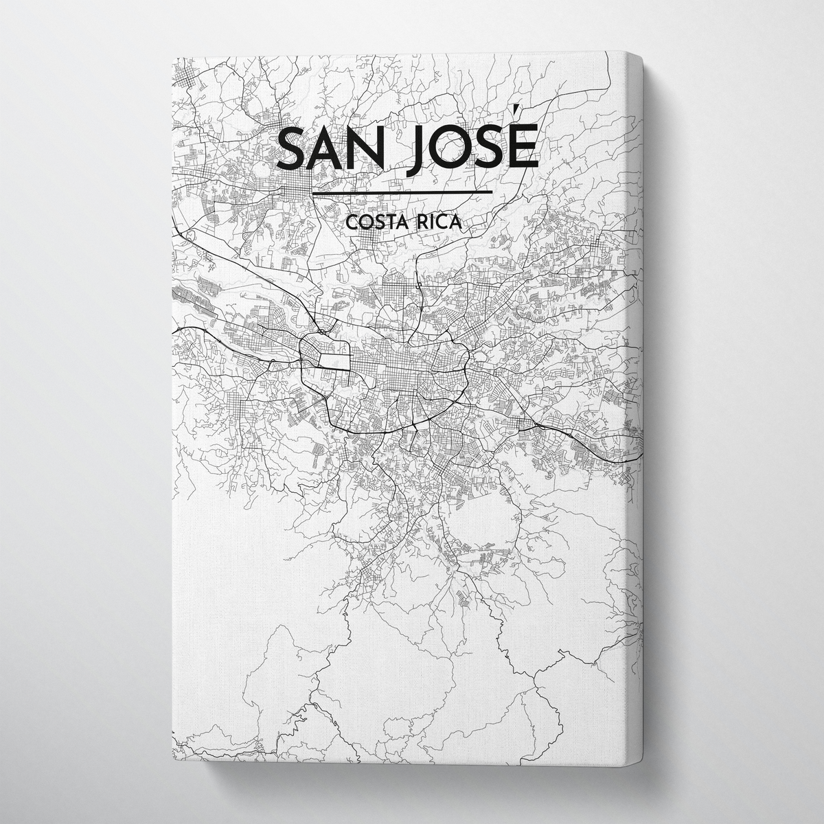 San Jose City Map Canvas Wrap - Point Two Design - Black &amp; White Print