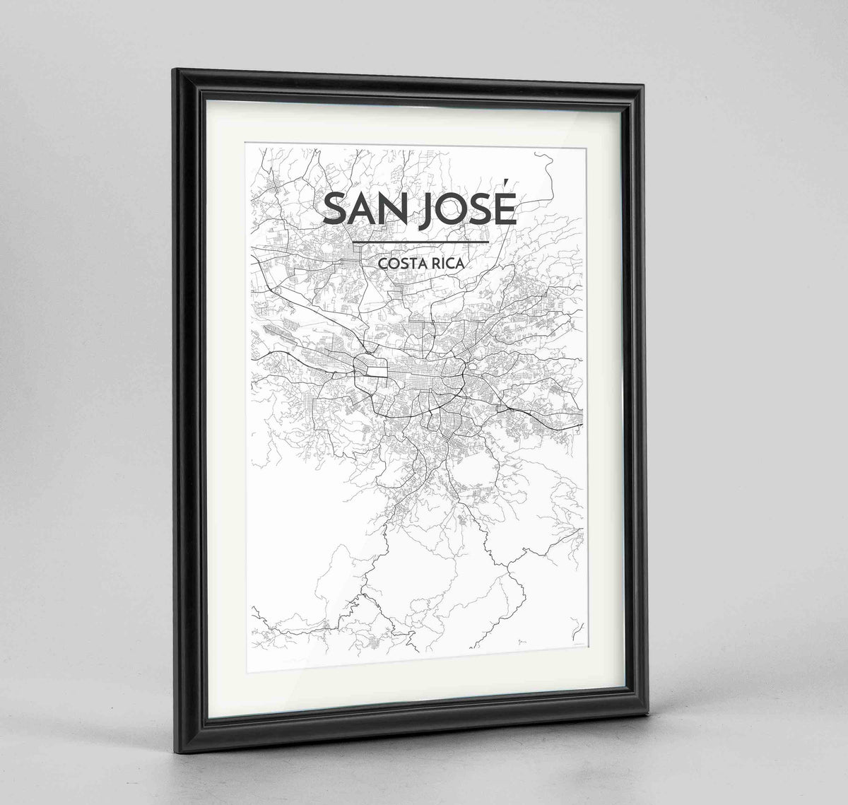 Framed San Jose Map Art Print 24x36&quot; Traditional Black frame Point Two Design Group