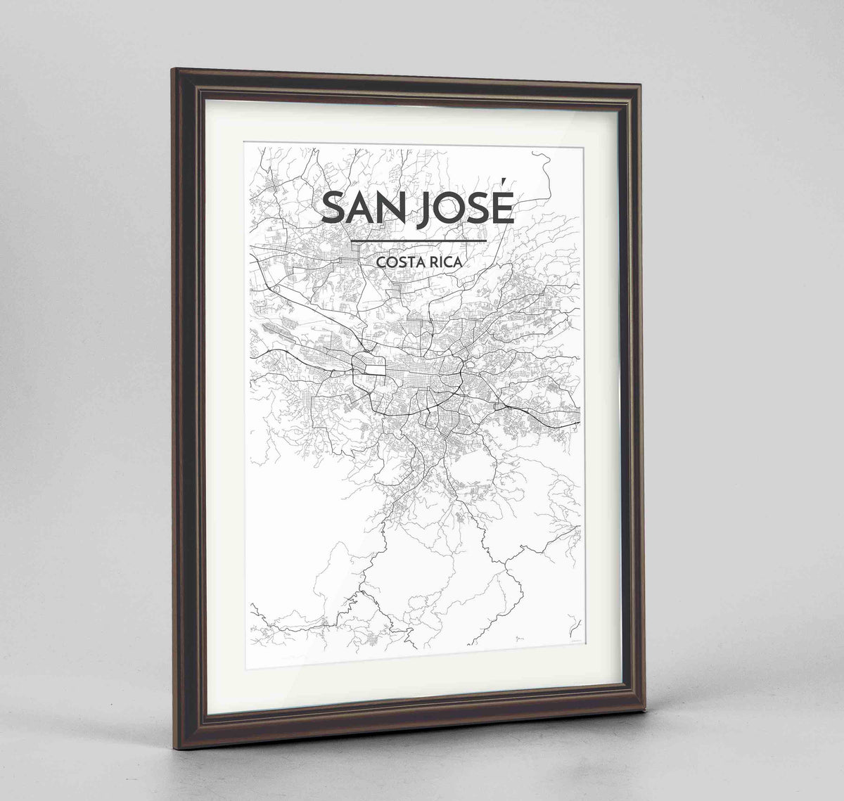 Framed San Jose Map Art Print 24x36&quot; Traditional Walnut frame Point Two Design Group