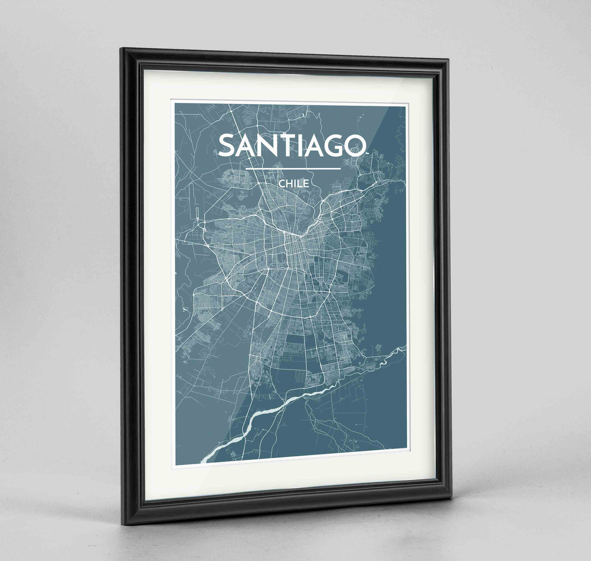 Framed Santiago Map Art Print 24x36&quot; Traditional Black frame Point Two Design Group