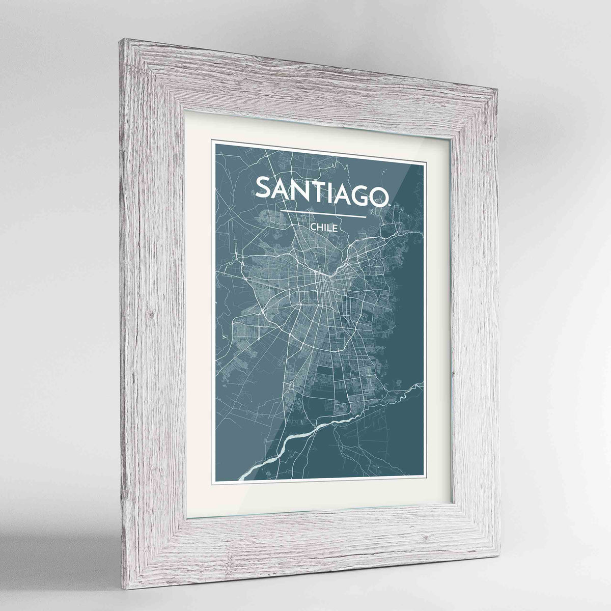 Framed Santiago Map Art Print 24x36&quot; Western White frame Point Two Design Group