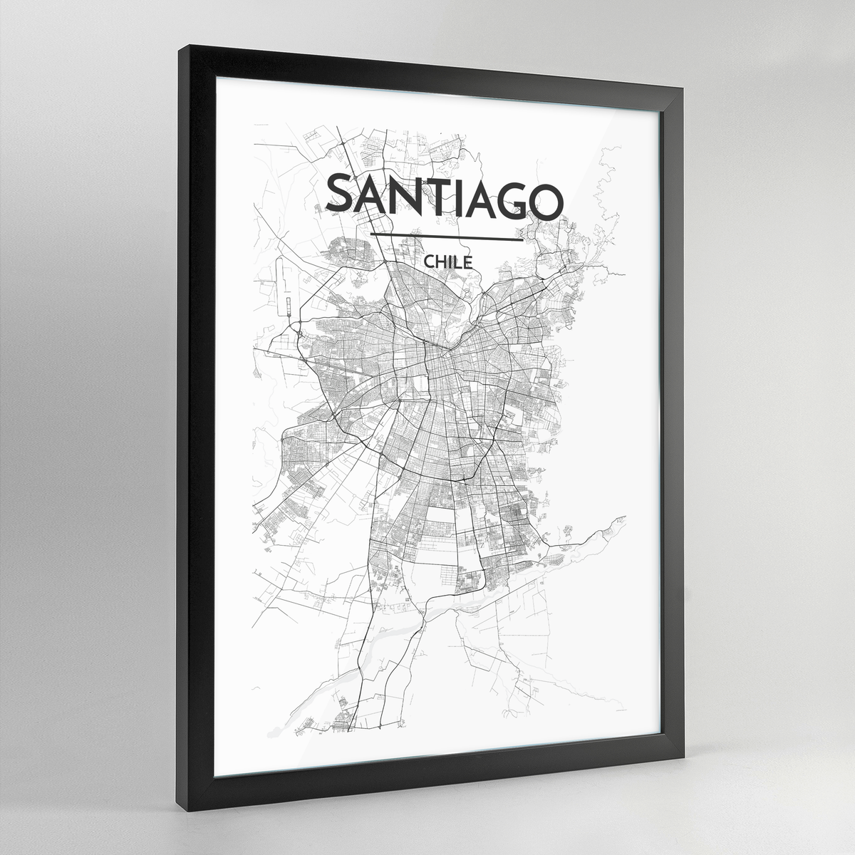 Santiago Map Art Print - Framed