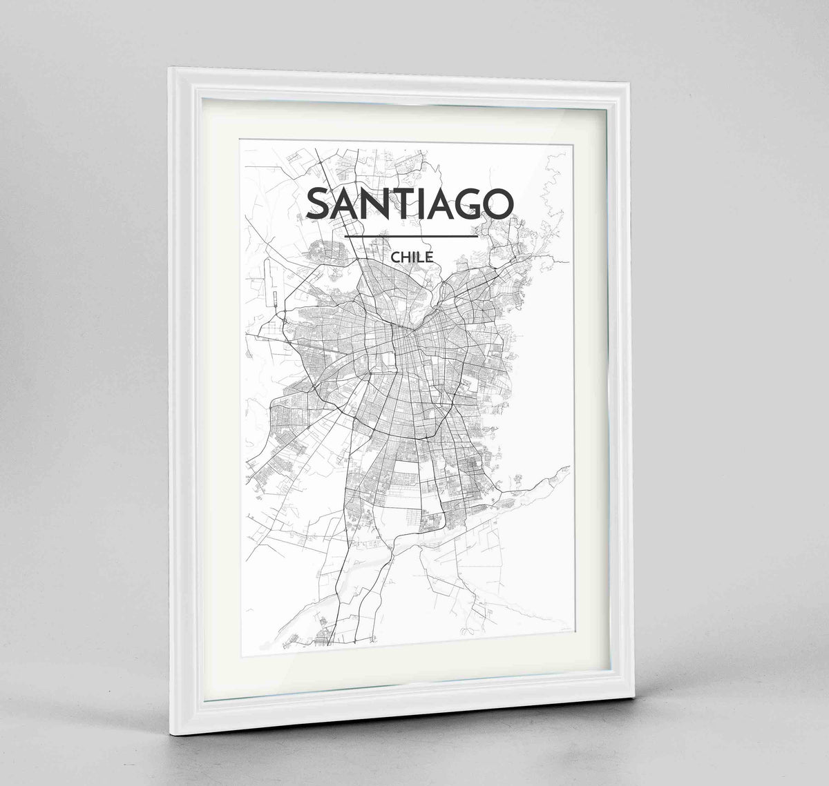 Framed Santiago Map Art Print 24x36&quot; Traditional White frame Point Two Design Group