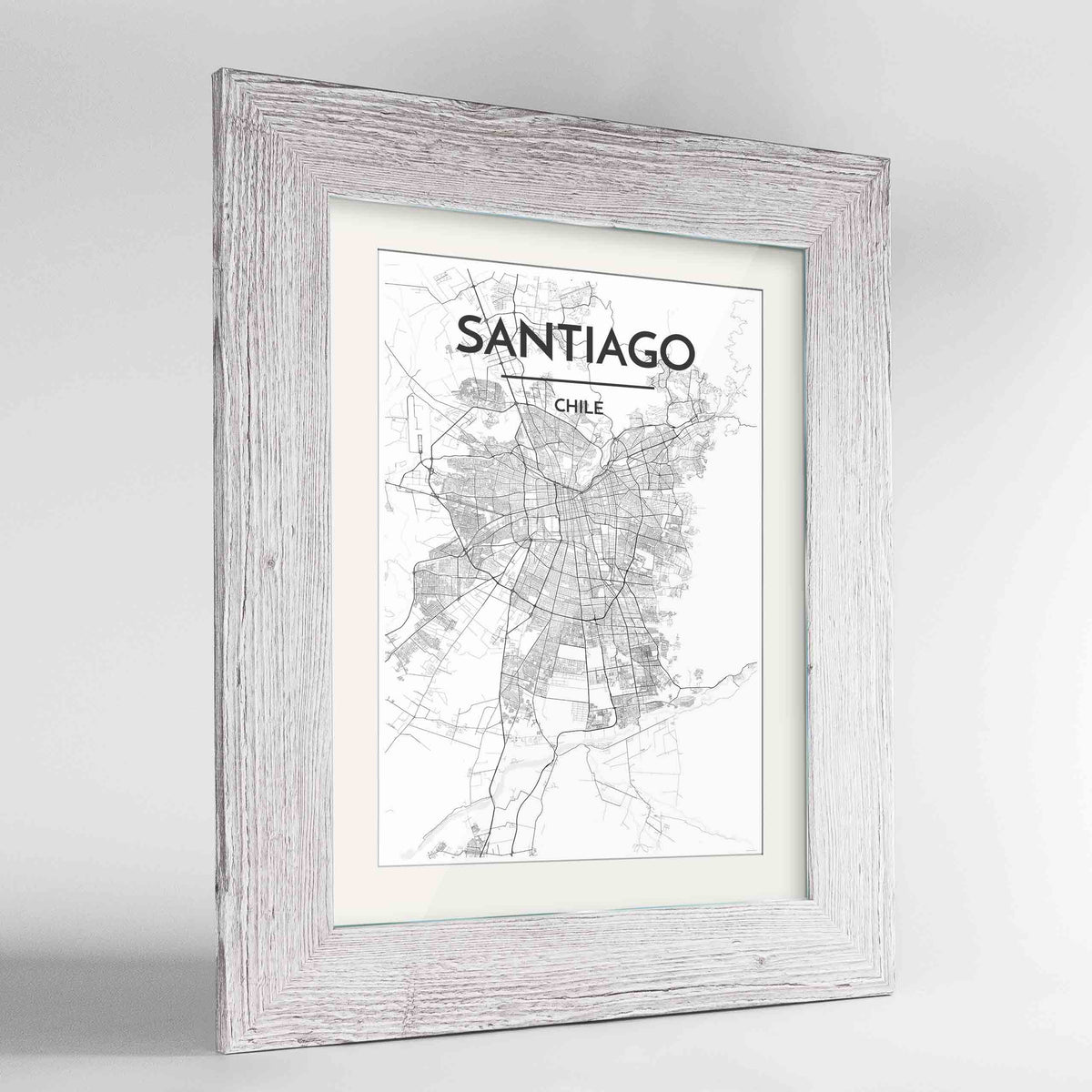 Framed Santiago Map Art Print 24x36&quot; Western White frame Point Two Design Group