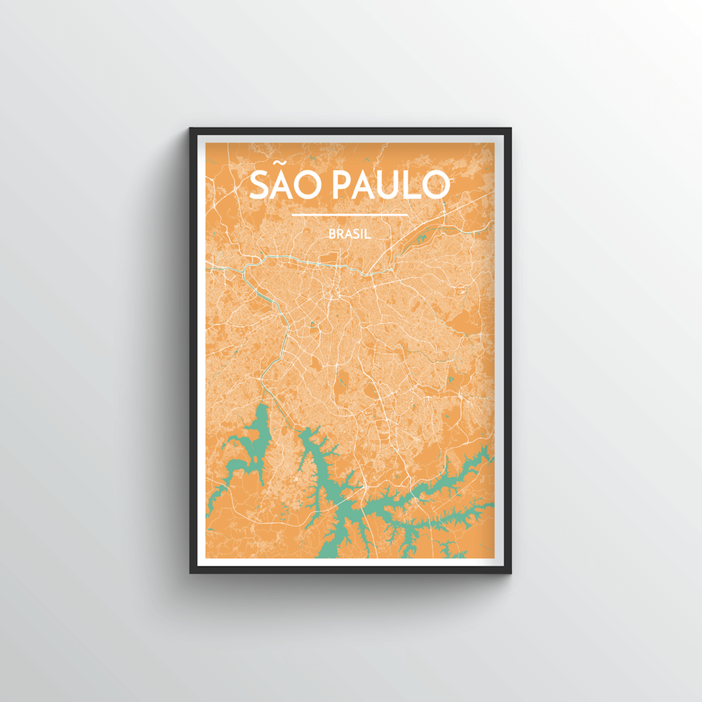 Sao Paulo City Map Art Print - Point Two Design - Black &amp; White Print