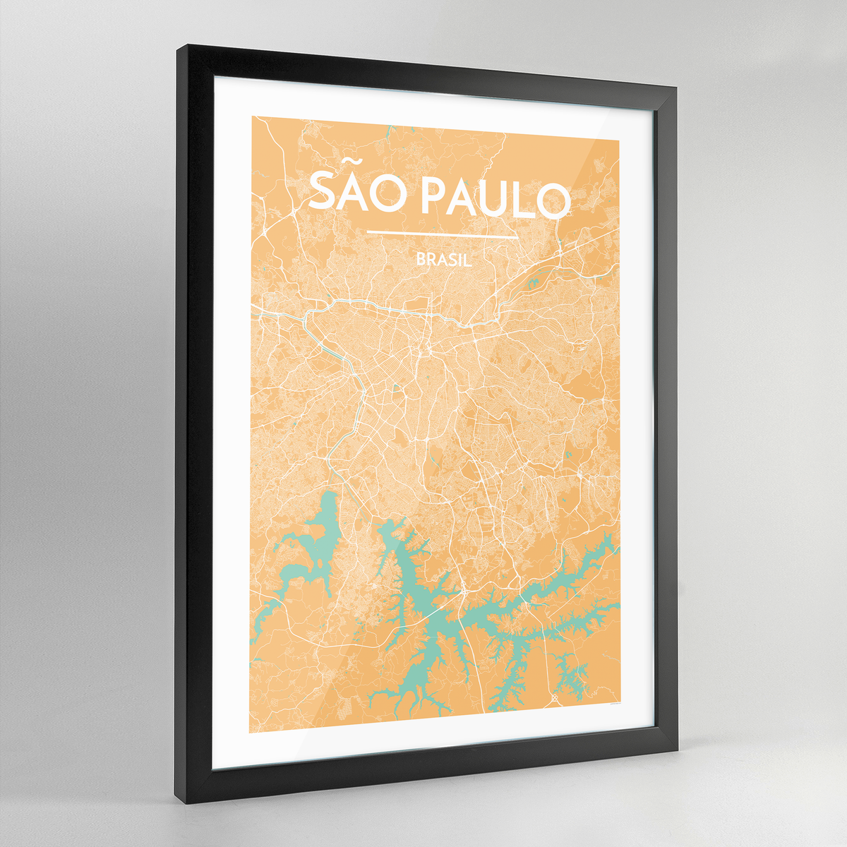 Framed Sao Paulo City Map Art Print - Point Two Design