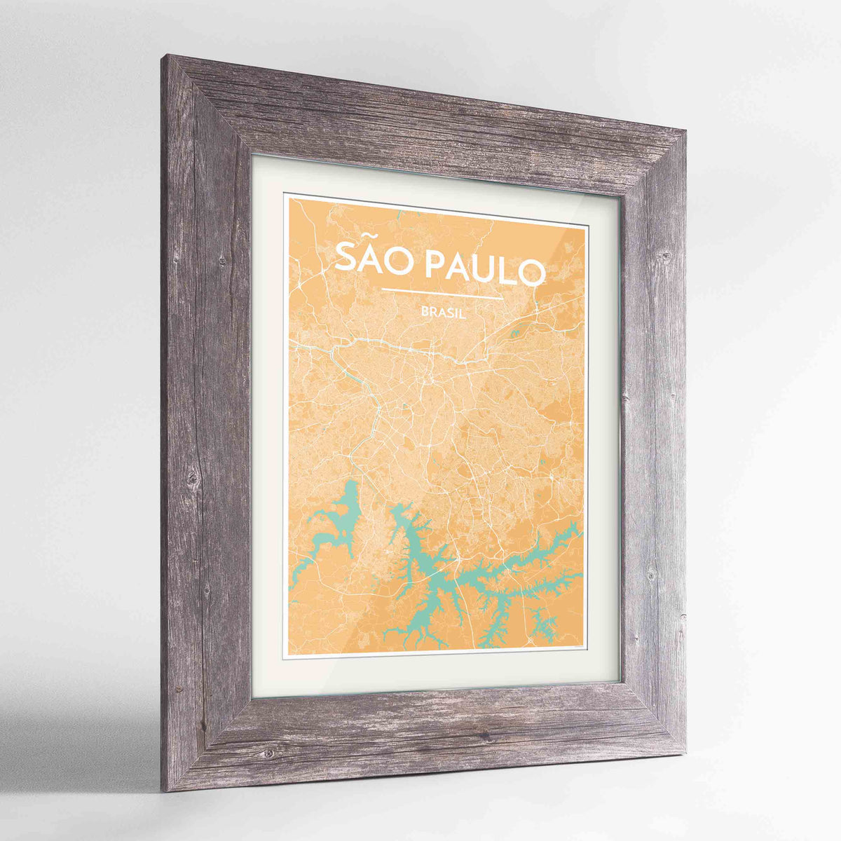 Framed Sao Paulo Map Art Print 24x36&quot; Western Grey frame Point Two Design Group