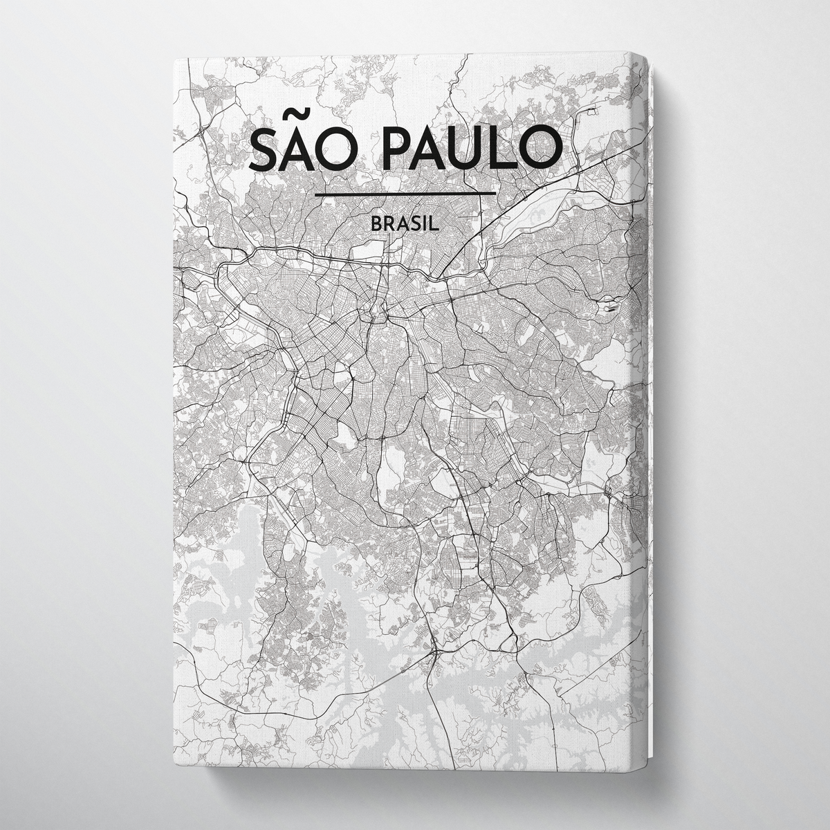 Sao Paulo City Map Canvas Wrap - Point Two Design - Black &amp; White Print
