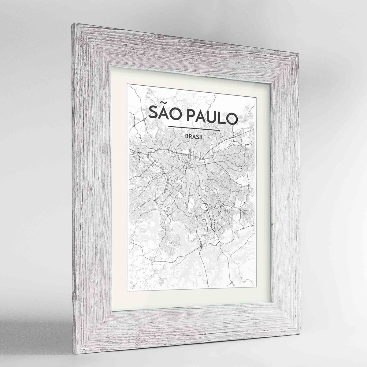 Framed Sao Paulo Map Art Print 24x36&quot; Western White frame Point Two Design Group