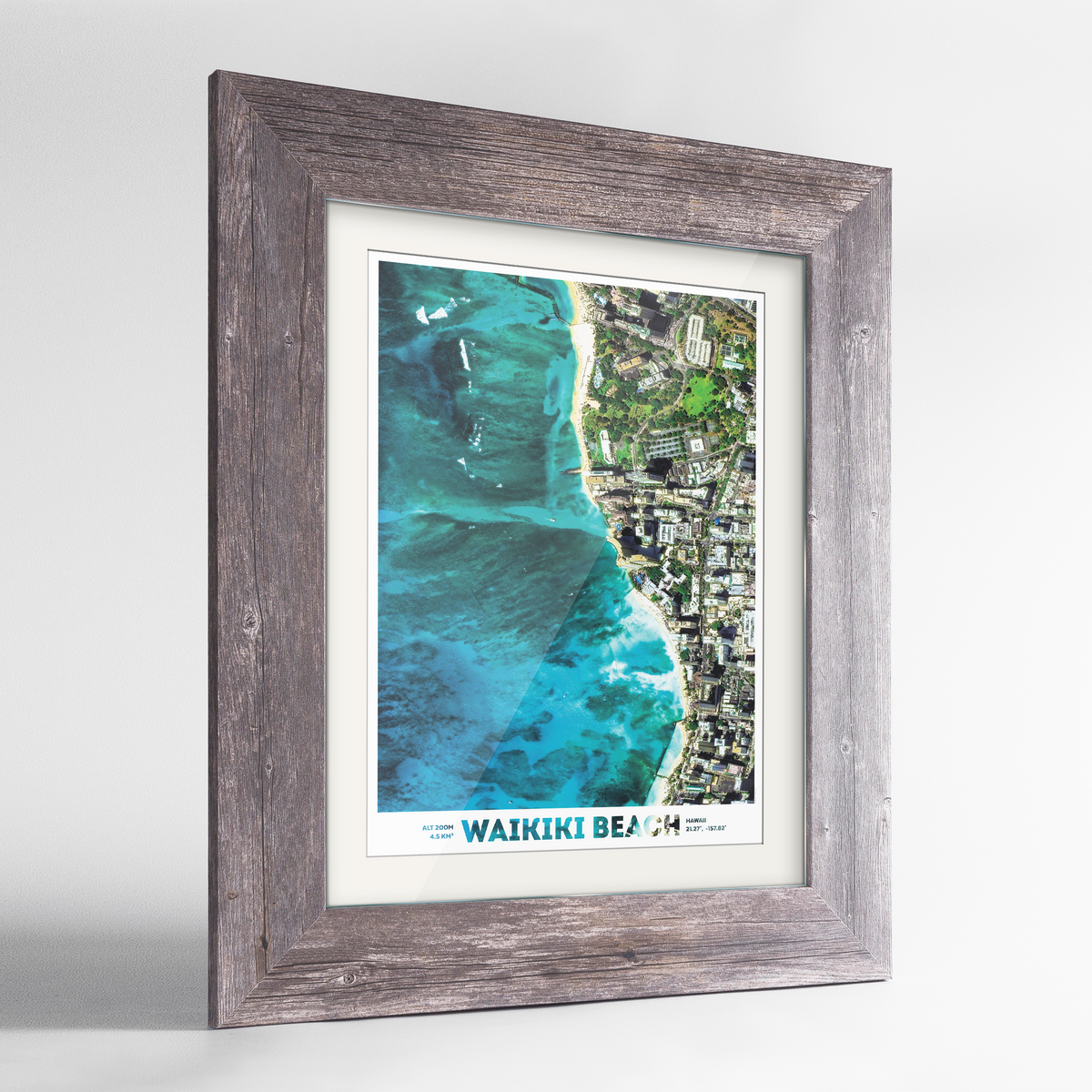 Waikiki Beach Earth Photography Art Print - Framed