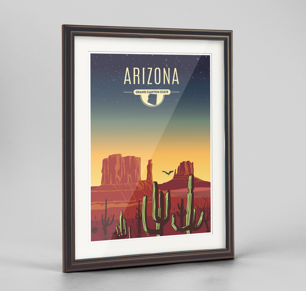 Framed Illustrated Arizona State Print - Arizona Travel Decor - Point ...