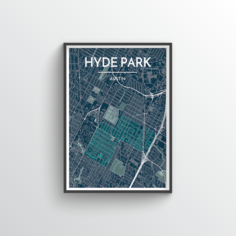 Hyde Park Neighbourhood of Austin Map Art Print - Point Two Design