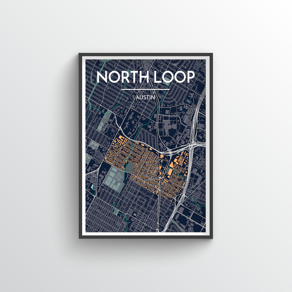 North Loop Neighbourhood of Austin Map Art Print - Point Two Design
