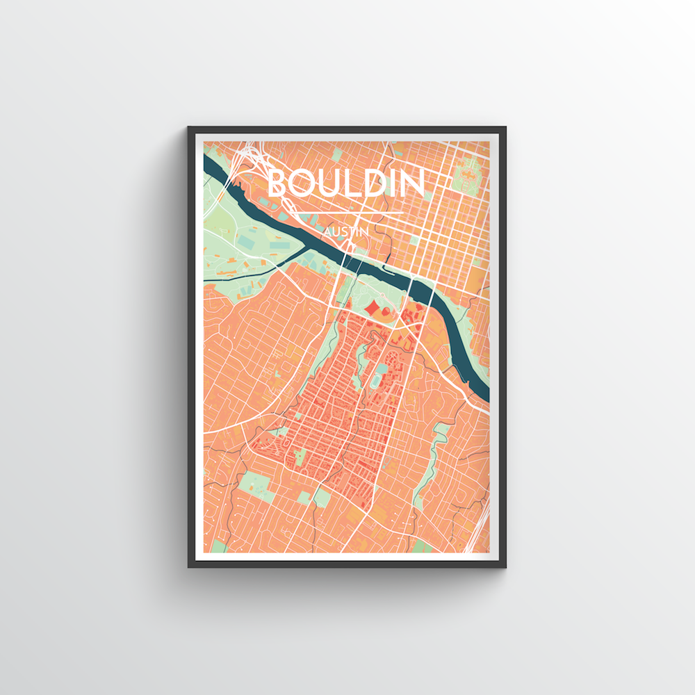 Bouldin Neighbourhood of Austin Map Art Print