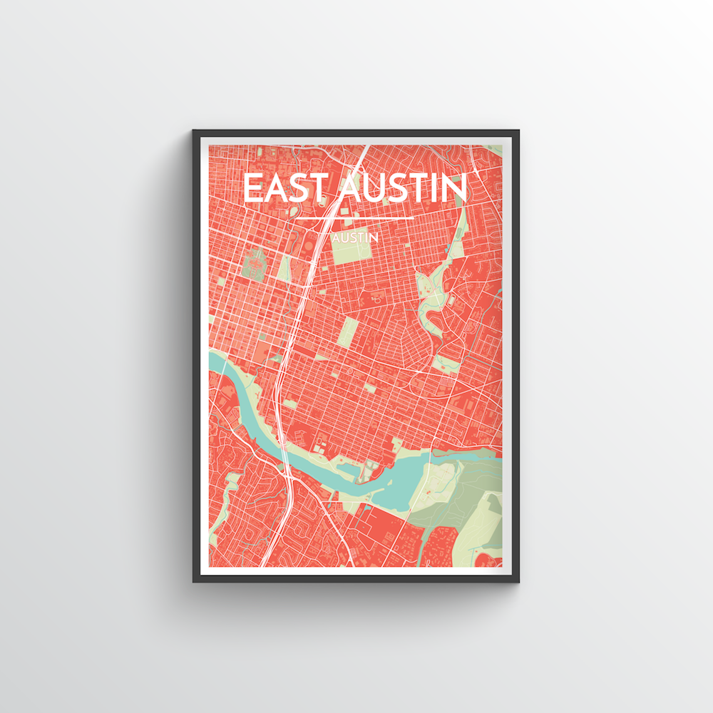 East Austin Neighbourhood of Austin Map Art Print