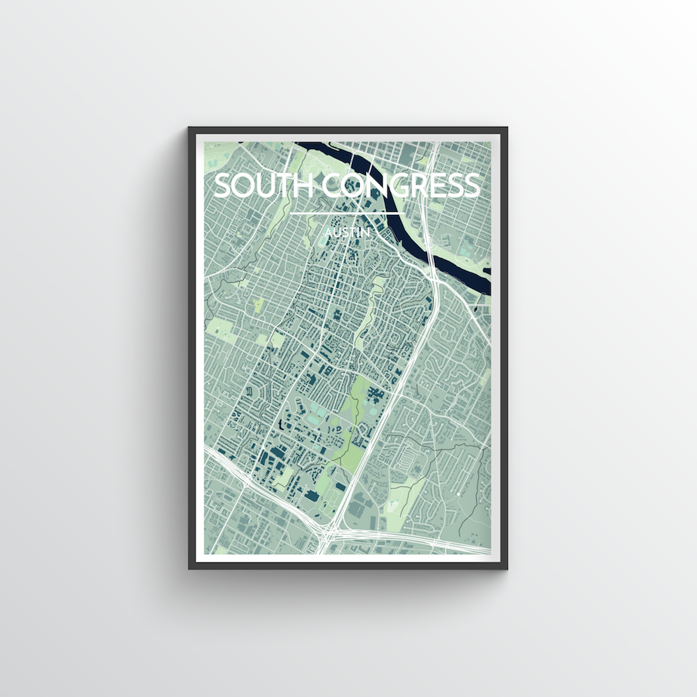 South Congress Neighbourhood of Austin Map Art Print