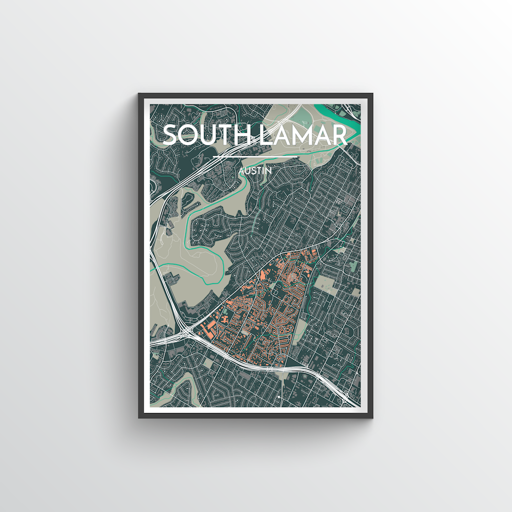 South Lamar Neighbourhood of Austin Map Art Print