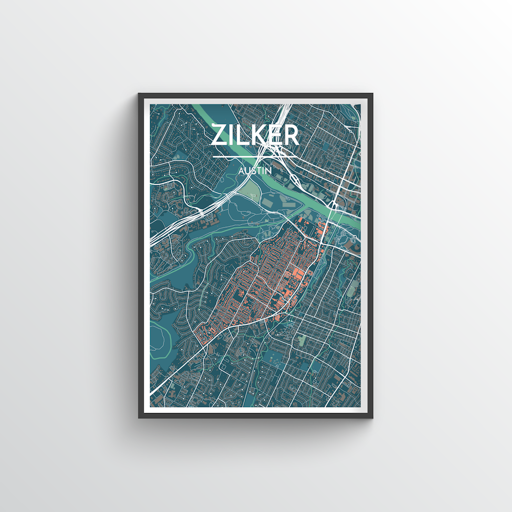 Zilker Neighbourhood of Austin Map Art Print