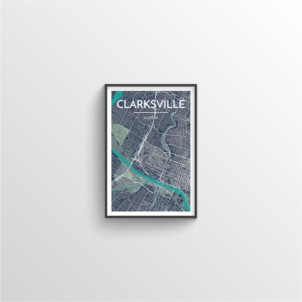 Clarksville Neighbourhood of Austin Map Art Print - Point Two Design