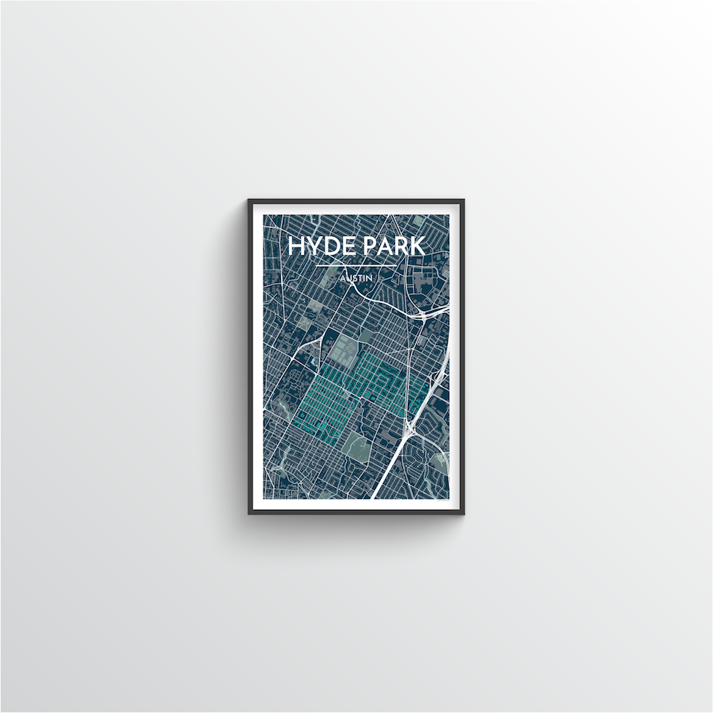 Hyde Park Neighbourhood of Austin Map Art Print - Point Two Design