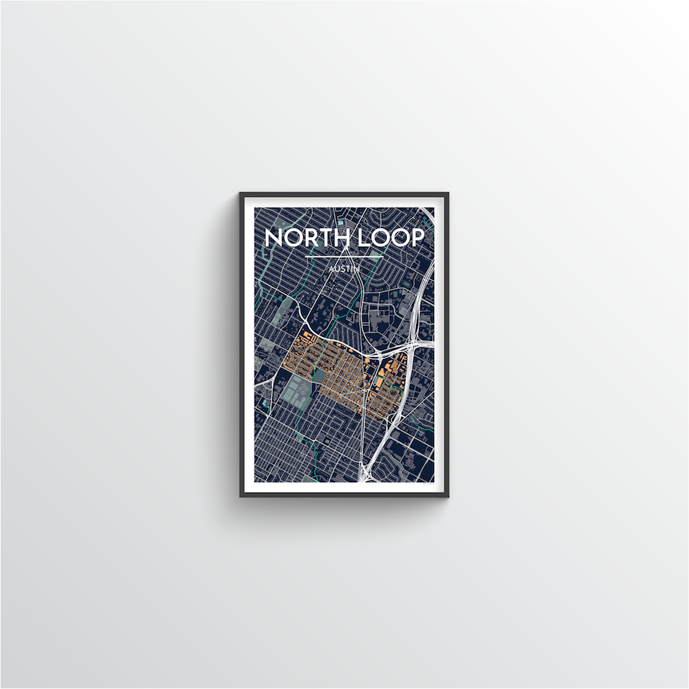North Loop Neighbourhood of Austin Map Art Print - Point Two Design
