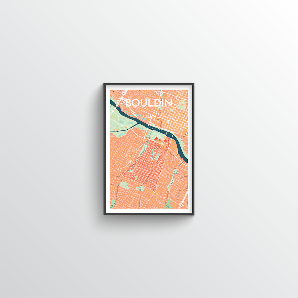 Bouldin Neighbourhood of Austin Map Art Print - Point Two Design