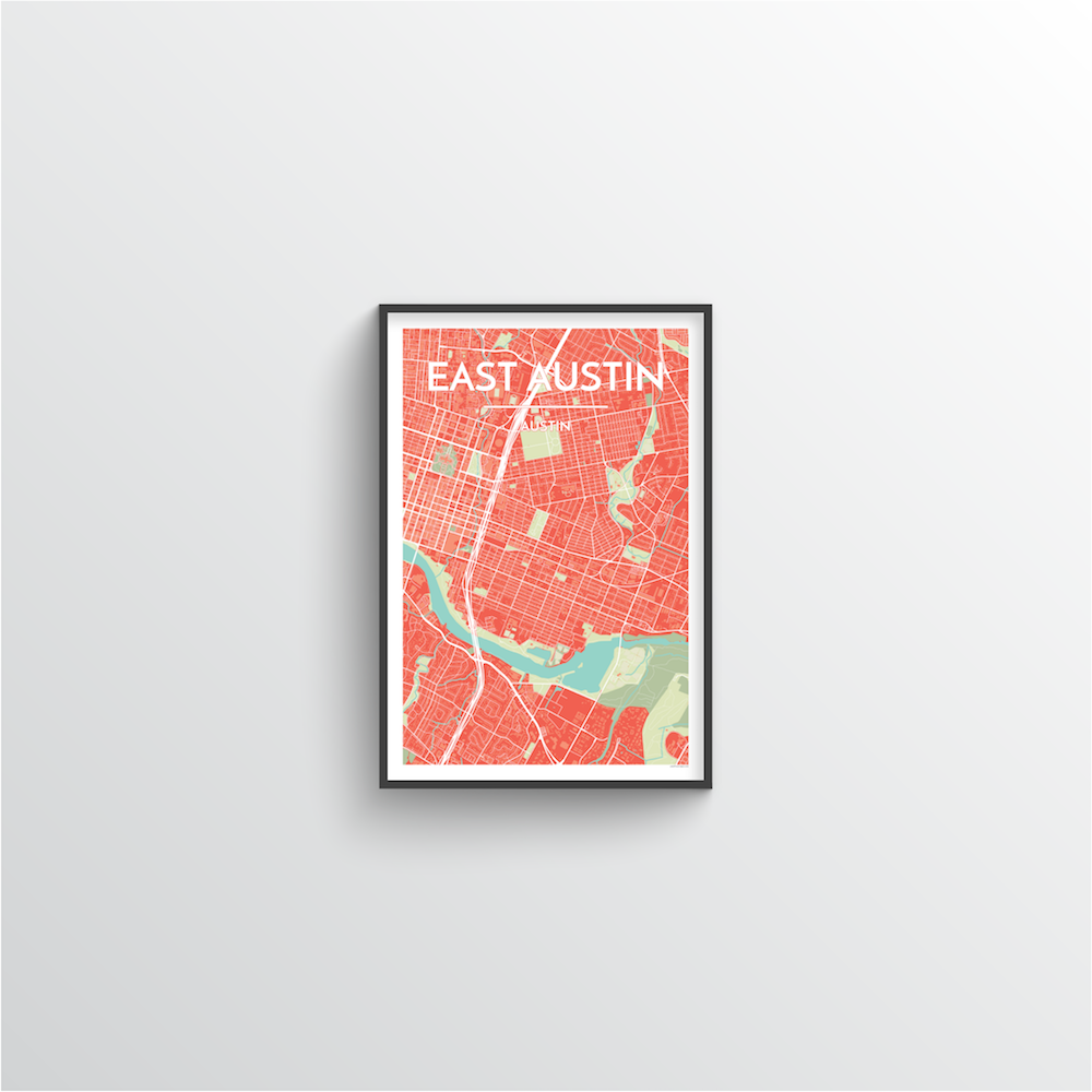 East Austin Neighbourhood of Austin Map Art Print - Point Two Design