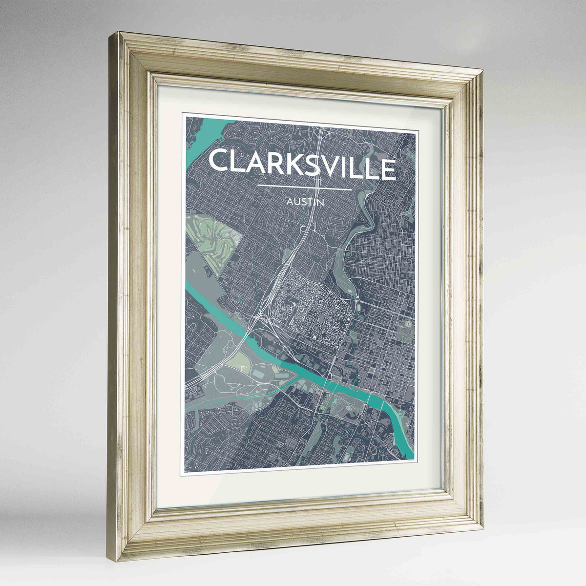 Clarksville of Austin Map Art Print - Framed