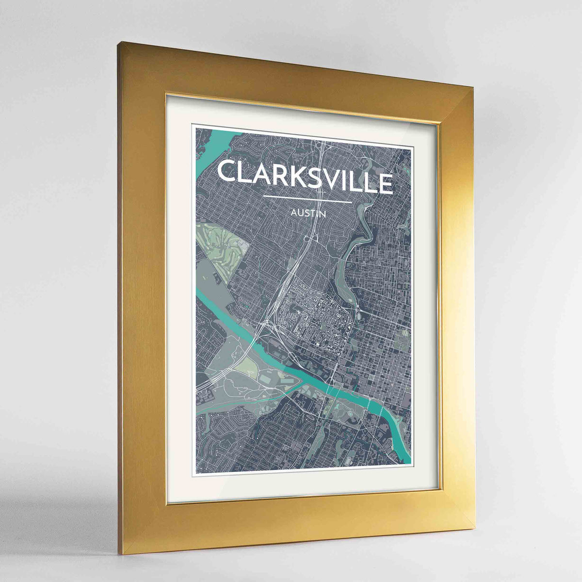 Clarksville of Austin Map Art Print - Framed