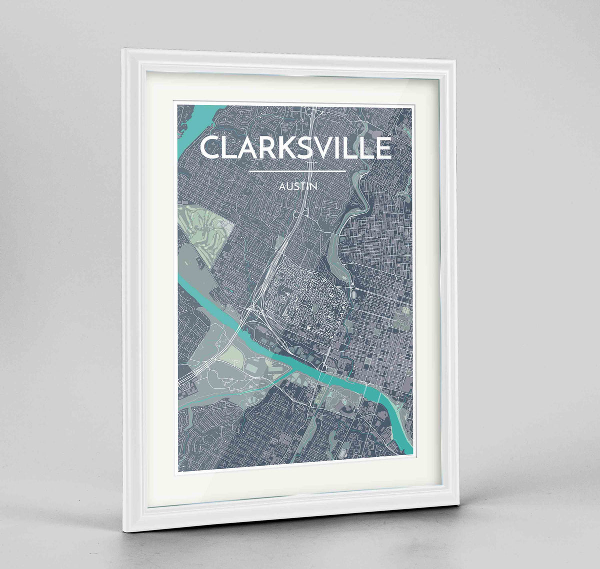 Clarksville of Austin Map Art Print - Framed