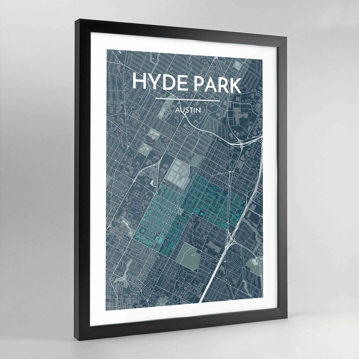 Framed Hyde Park Neighbourhood of Austin City Map Art Print - Point Two Design