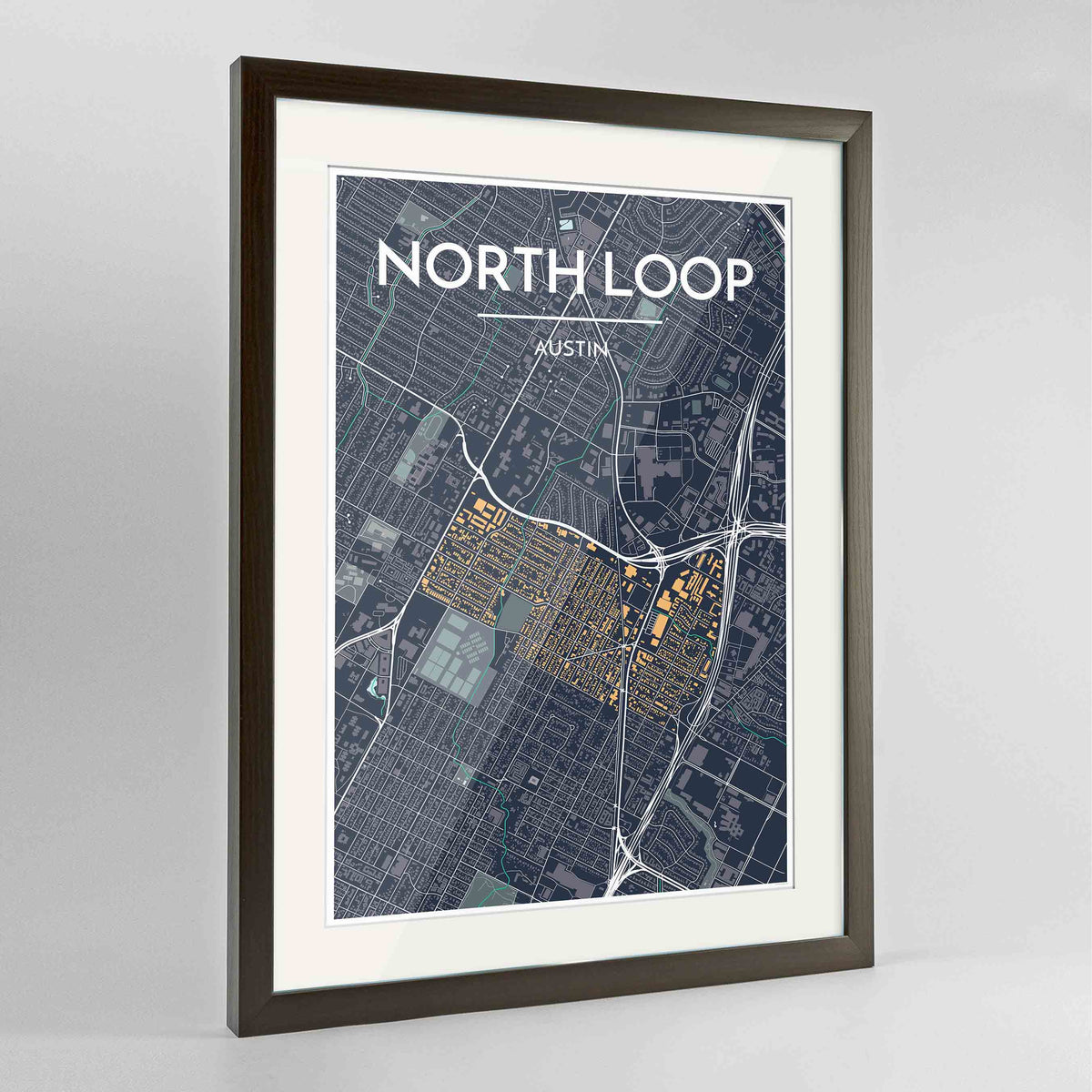 Framed Noe Valley, San Francisco Map Art 24x36&quot; Contemporary Walnut frame Point Two Design Group
