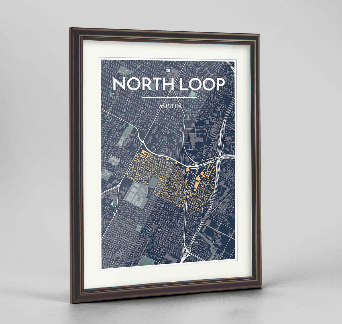 Framed Noe Valley, San Francisco Map Art 24x36&quot; Traditional Walnut frame Point Two Design Group