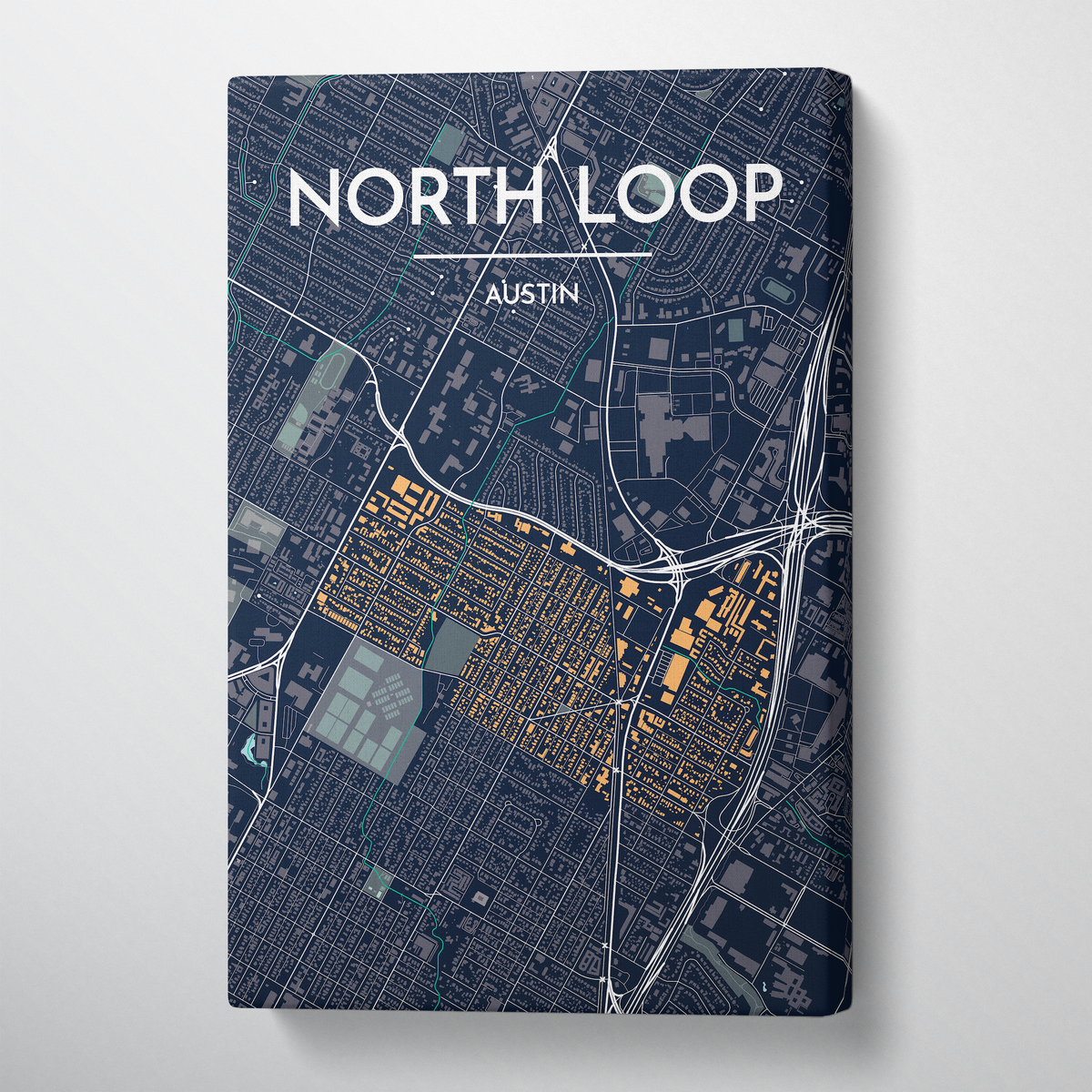 North Loop Neighbourhood of Austin City Map Canvas Wrap - Point Two Design