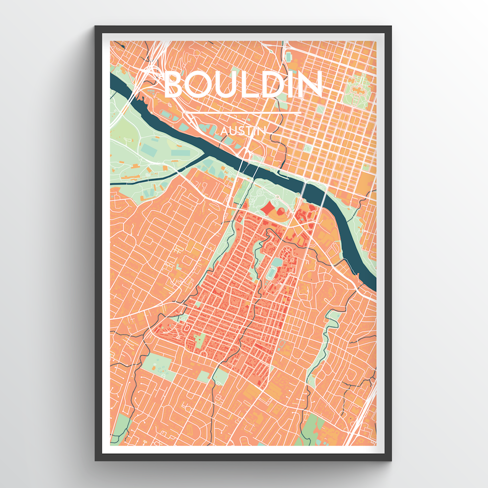 Bouldin Neighbourhood of Austin Map Art Print - Point Two Design