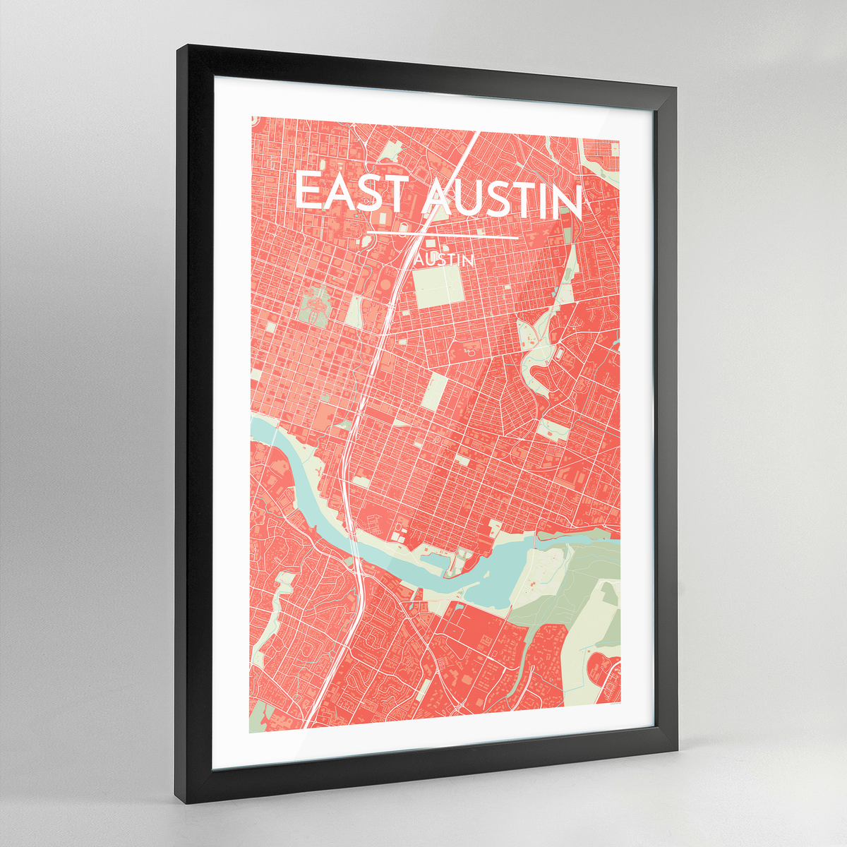 Framed East Austin Neighbourhood of Austin Map Art Print - Point Two Design