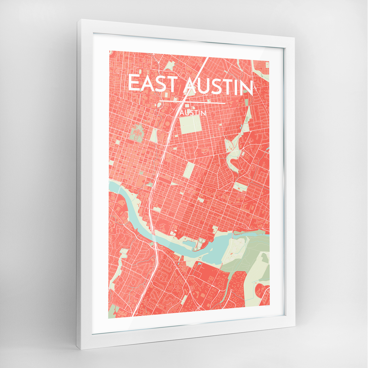 East Austin Neighbourhood of Austin Map Art Print - Framed