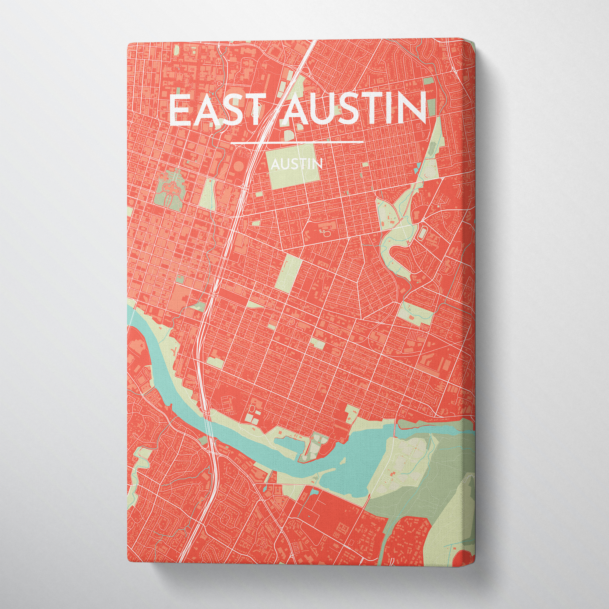 East Austin Neighbourhood of Austin Map Canvas Wrap - Point Two Design