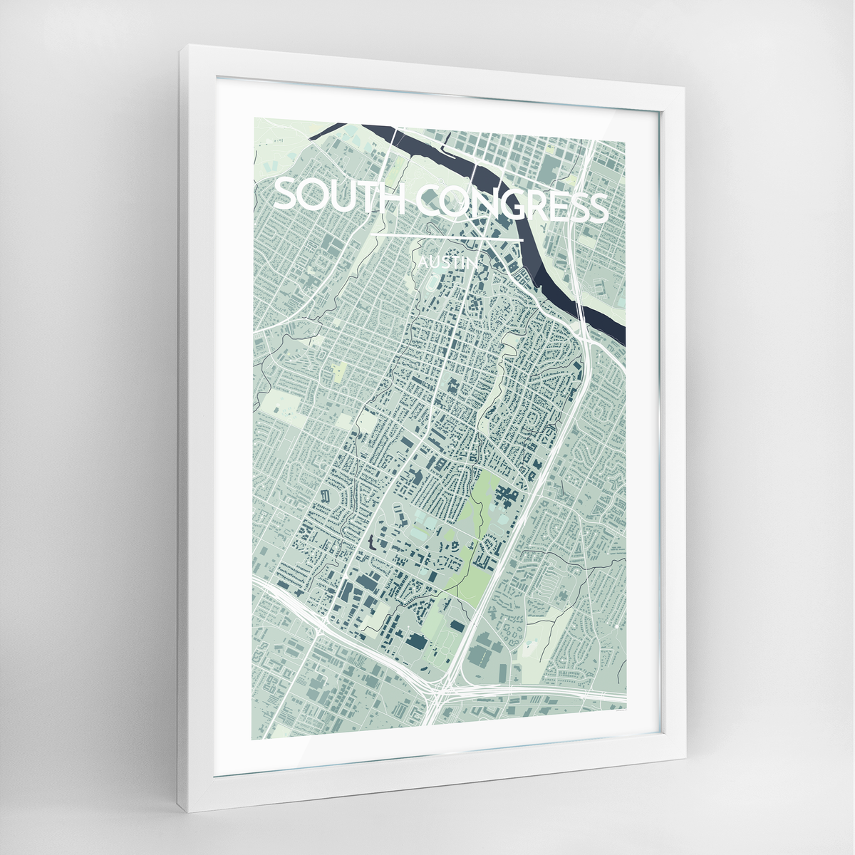 South Congress Neighbourhood of Austin Map Art Print - Framed